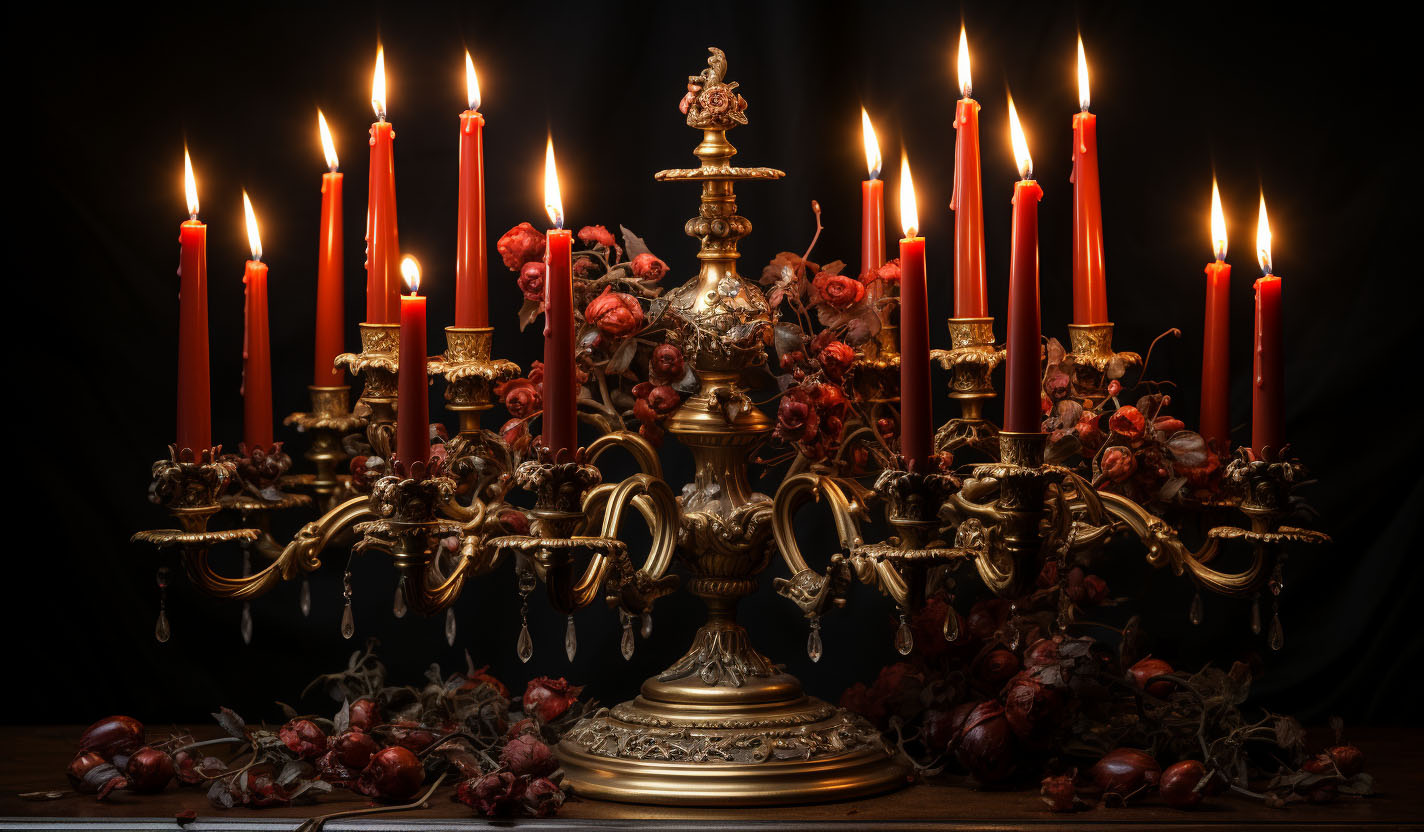 a-large-metal-candelabra-with-many-lit-candles